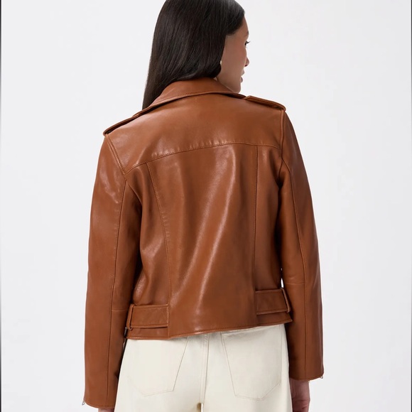 QUINCE 100% Leather Motorcycle Jacket $300.00 Woman’s Size XL Color Cognac Brown - Picture 6 of 11